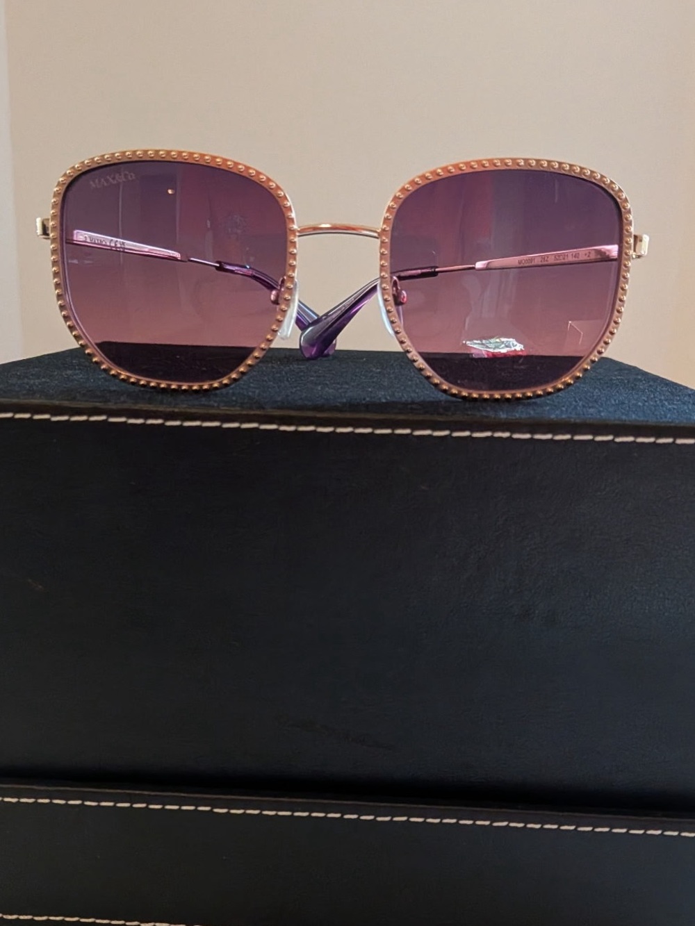 Women's Fashion Sunglasses with Lavender Lenses and Embellished Gold Frame - Picture 3 of 12